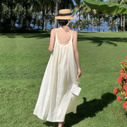 旅行露背沙滩长裙，女泰国海边度假拍照超仙吊带，连衣裙白色雪纺