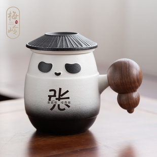 创意熊猫杯陶瓷情侣个人，专用茶水分离男生，礼物办公室茶杯马克杯子