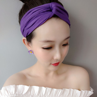 紫色头巾欧美流行交叉宽发带，女头饰短发带遮盖发套复古发饰