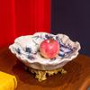 美式陶瓷镶铜装饰茶几水果盘，创意古典孔雀描金，客厅工艺品果盘摆件