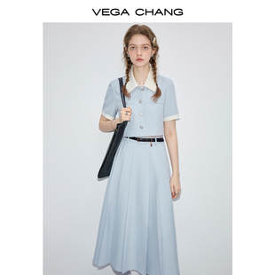 VEGA CHANG时尚套装女2024年夏季法式外套半裙气质减龄两件套