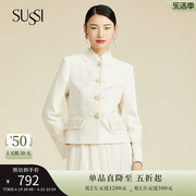 SUSSI/古色秋季杏色立领刺绣长袖新中式外套女