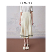 vgrass法式篙级感棉修身针织，半身裙女春季黑白，撞色vzb3o12180