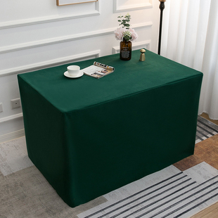 酒店会议台裙台尼布简约台罩墨绿色，纯色呢子布短毛绒长方形桌布套