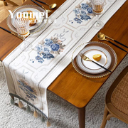 法式复古提花桌旗欧式餐桌，布艺茶几流苏床旗床头电视柜