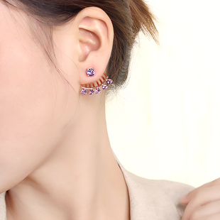 一款两戴简约个性爱心水晶耳钉韩国气质网红紫色耳环女耳饰纯银针