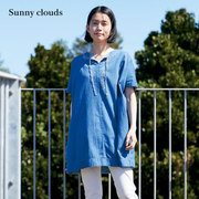 桑妮库拉/Sunny clouds 女式纯棉连肩袖花朵刺绣装饰牛仔罩衫