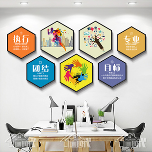公司办公室励志装饰画六边形，组合挂画企业文化，墙创意标语海报壁画