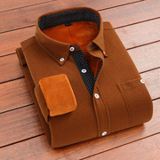 雷丹奴冬季保暖衬衫男士复古灯芯绒纯色衬衣加绒加厚休闲中年外套