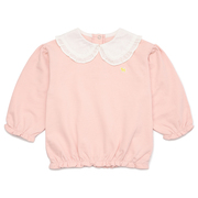 款BLUEDOG蓝狗韩国童装23春季女童娃娃领粉色T恤长袖卫衣