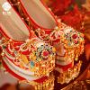 金玉满堂 中式婚鞋秀禾新娘鞋内增高平跟凤凰刺绣手工珠串鞋