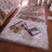 驼色长毛卧室床边毯拼色仿羊毛飘窗毯可机洗用轻奢客厅