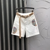 新中式国风白色休闲五分裤，女24夏季时尚宽松洋气，刺绣直筒牛仔短裤