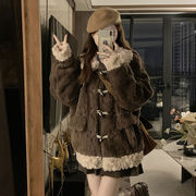 胖mm大码女装牛角扣羊羔毛外套(毛，外套)女冬季韩版加厚保暖显瘦棉衣棉服女