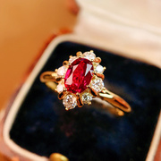 宝创集0.73克拉天然红宝石戒指18k金镶嵌(金镶嵌)天然钻石彩宝戒指女婚戒