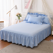 雾霾蓝~水洗棉纯色床单床裙单件，保护防滑床套床罩单双人(单双人)1.51.8m