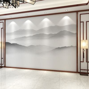 新中式水墨山水画墙纸办公室客厅，电视背景墙壁布大气，壁纸壁画墙布