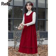 拉夏贝尔puella针织衫背带，裙红色喜庆宴席回门连衣裙两件套装气质