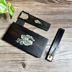 禅意 紫光檀香盒 镶嵌彩贝创意便捷式香炉黑檀木升级版随身薰香盒
