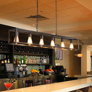 美式复古长方形餐厅吊灯创意个性，酒吧工业风铁艺餐桌前台吧台灯具