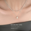 双层叠戴银色(戴银色)豆豆珍珠项链女法式小米珠，简约气质高级感锁骨链颈链