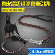 中型大型犬狗狗牵引绳带金毛拉布拉多牛皮，项圈遛狗绳子狗链子用品