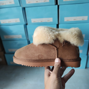 澳洲羊皮毛一体雪地靴女低筒基本款，一粒扣经典冬靴保暖3352短靴冬