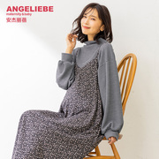 angeliebe日本进口孕妇睡衣套装，针织插肩袖，上衣&裙裤裤子家居服