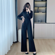 黑色独特连衣裤女2024小个子套装，高级感气质女神，范连体(范连体)裤