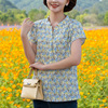 富木2023夏季女士纯棉短袖衬衫黄花妈妈装中老年贵妇人品牌