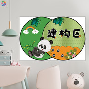 幼儿园区角森林系熊猫主题环创标识牌区域规则进区规则墙贴画