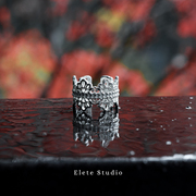 「elete」925纯银戒指女原创设计手工小众高级感开口调节蕾丝宽版