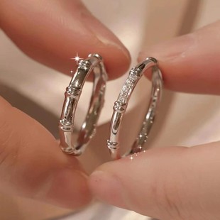 s999纯银戒指情侣款足银一对开口可调节刻字定制纪念日礼物送女友