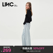 LINCCHIC金羽杰牛仔裤女中高腰直筒牛仔裤浅蓝色裤子女S231JE190Y