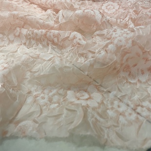 橘粉色 半透明凹凸泡泡立体褶皱压花雪纺布料 衬衫汉服连衣裙面料