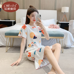 2021年夏季睡裙女纯棉短袖可爱卡通韩版宽松大码可外穿家居服
