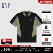 Gap男女装2024夏季纯棉半拉链短袖T恤撞色翻领POLO衫877412