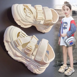 女童运动凉鞋2023夏季儿童包脚趾头沙滩鞋厚底防W滑中大童包