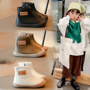 女童加绒皮靴男童软皮短靴烟筒靴2023秋冬韩版时尚儿童马丁靴