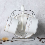 欧式骨瓷陶瓷咖啡杯套装杯子，简约创意骨瓷咖啡杯碟勺带架子