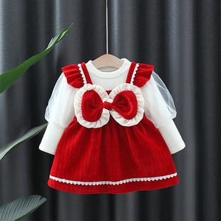 女童春秋季连衣裙套装洋气周岁宝宝礼服67个月婴儿公主裙子两件套