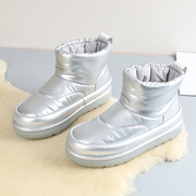 厚底雪地靴女靴2023冬季潮加厚棉鞋防滑防水光面增高加绒短靴