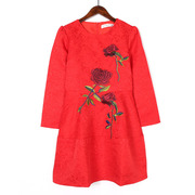 中国风妈妈装春秋季长袖气质刺绣中年，女常规中长款打底连衣裙