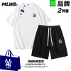 MLWBNYCX棉休闲运动套装男女情侣款夏季宽松短袖短裤五分裤子