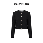 calvinluo黑色拧锁装饰圆领西装，外套23秋冬