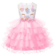 欧美儿童节日表演服装童装女童公主蕾丝蓬蓬独角兽连衣裙子礼服