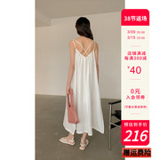爱与南希原创设计师女装2024春夏白色吊带连衣裙亚麻款式长裙