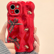 适用苹果15手机壳新年红色蝴蝶结立体钻iphone15promax高级感12全包11女款14pro小众轻奢13pro硅胶保护壳