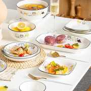猫咪家用陶瓷碗碟套装日式可爱个性，菜盘饭碗组合创意碗筷面碗汤碗