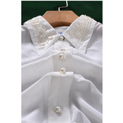 3.3复古港风vintage钉珠，白色雪纺衬衫，长袖宽松版
